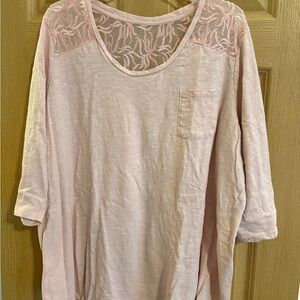 Roaman's Light Pink Lace Accent Top